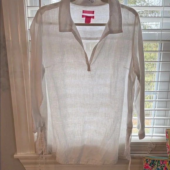 Isaac Mizrahi White Linen Sheer Shirt - Picture 1 of 3